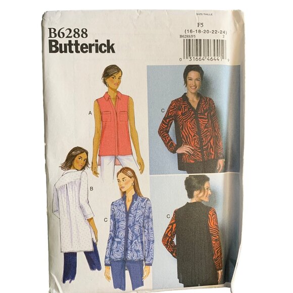 Butterick Misses Top Shirt Sewing Pattern Sz 16-24 B6288 - Uncut - Picture 1 of 4